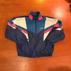 Lecaf Vintage Women's Windbreaker Jacket Pink, Blue, White Colorblock Size M
